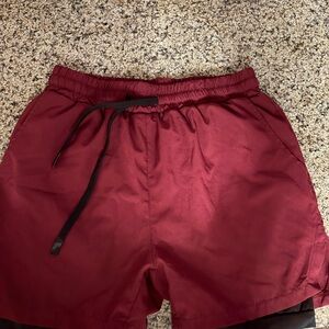 Men's Burgundy Athletic Zip pocket lined gym Shorts